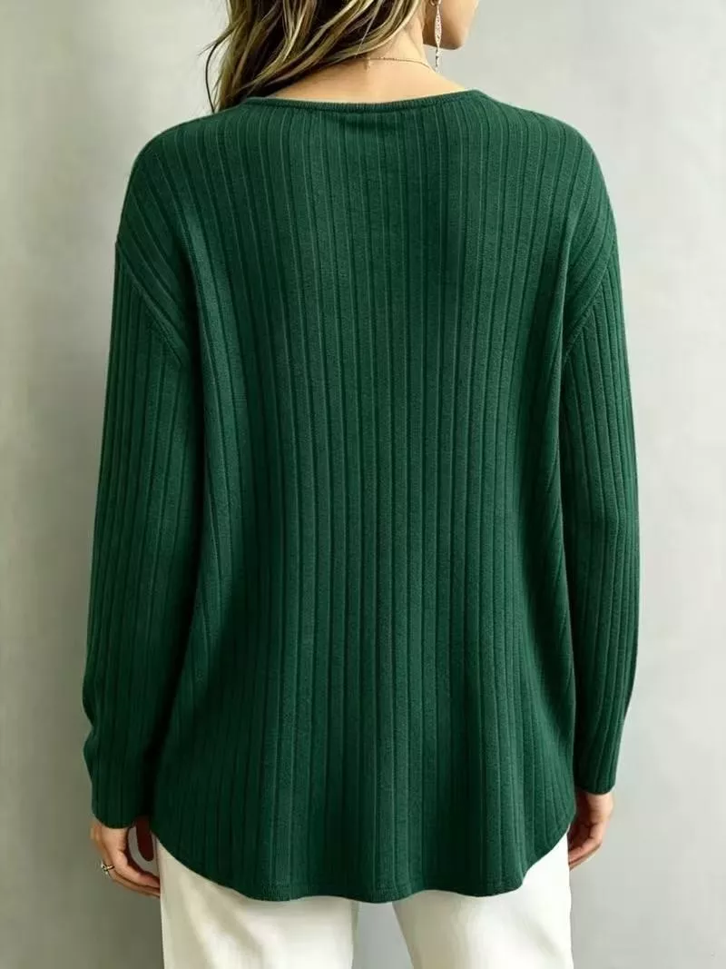 V-Neck Ribbed Long Sleeve T-Shirt, image 10