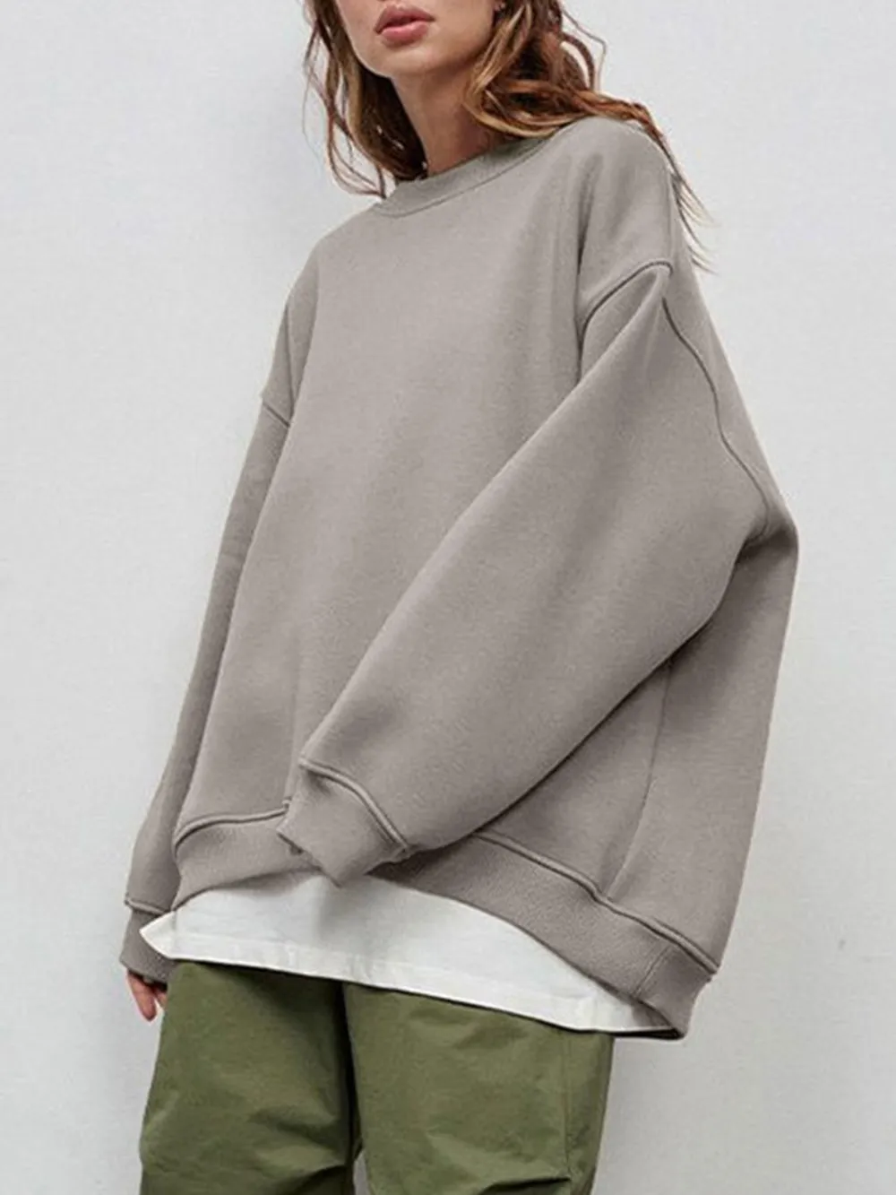 Round Neck Dropped Shoulder Long Sleeve Sweatshirt, image 3