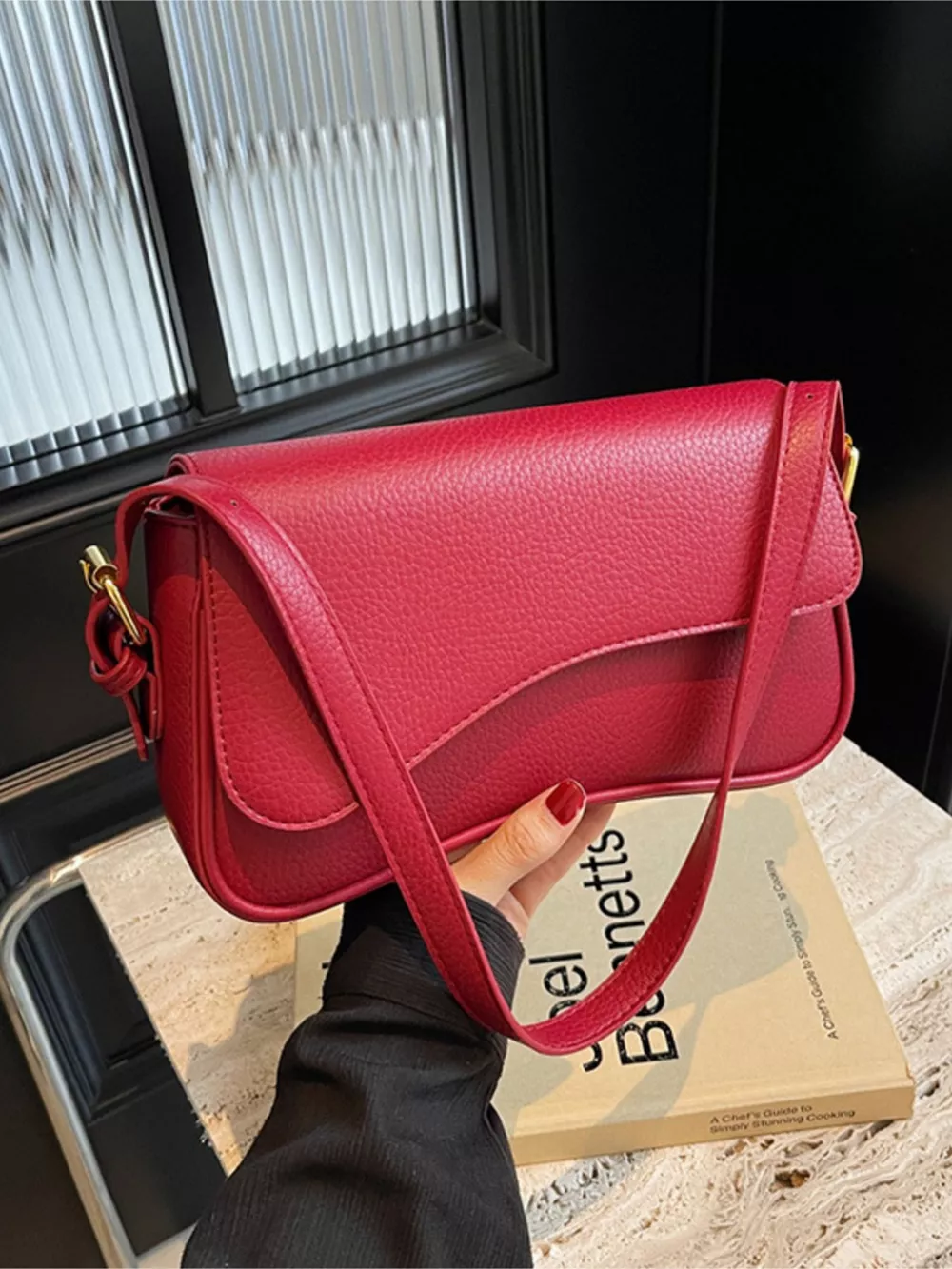 Solid Color Leather Crossbody Bag, image 2