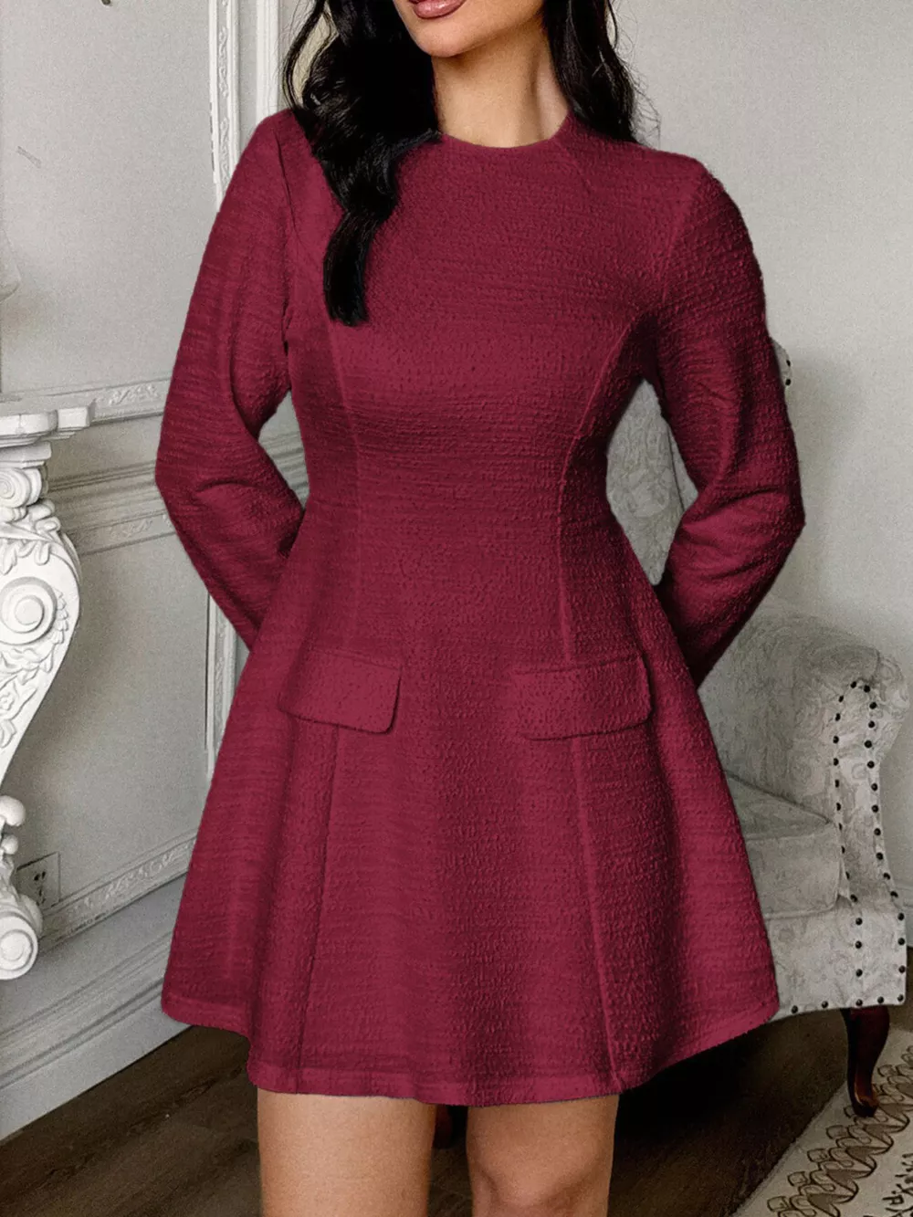 Cutout Back Long Sleeve Mini Dress, image 7