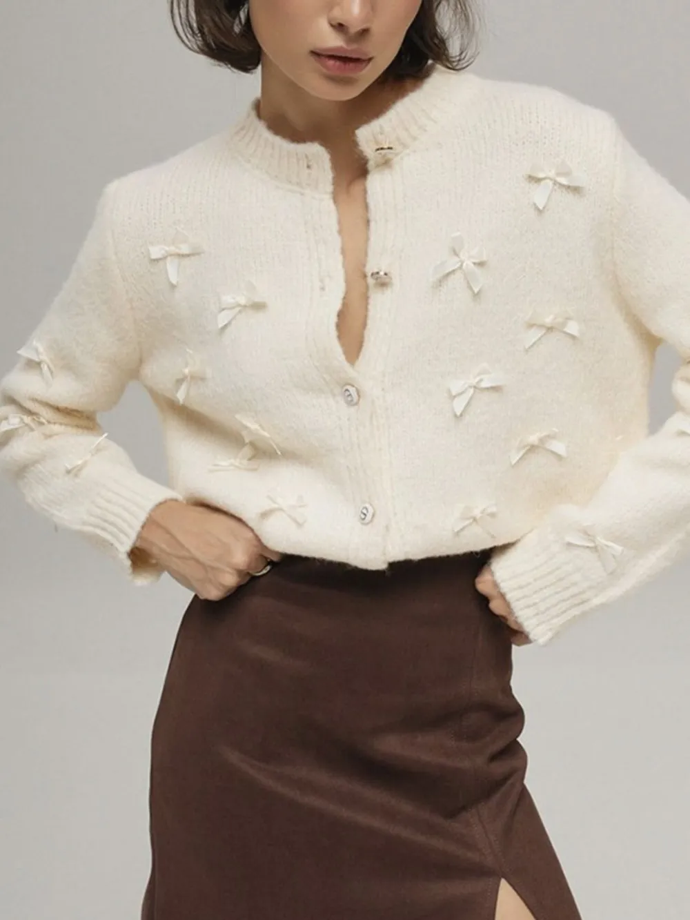 Bow Button Up Long Sleeve Cardigan, image 7