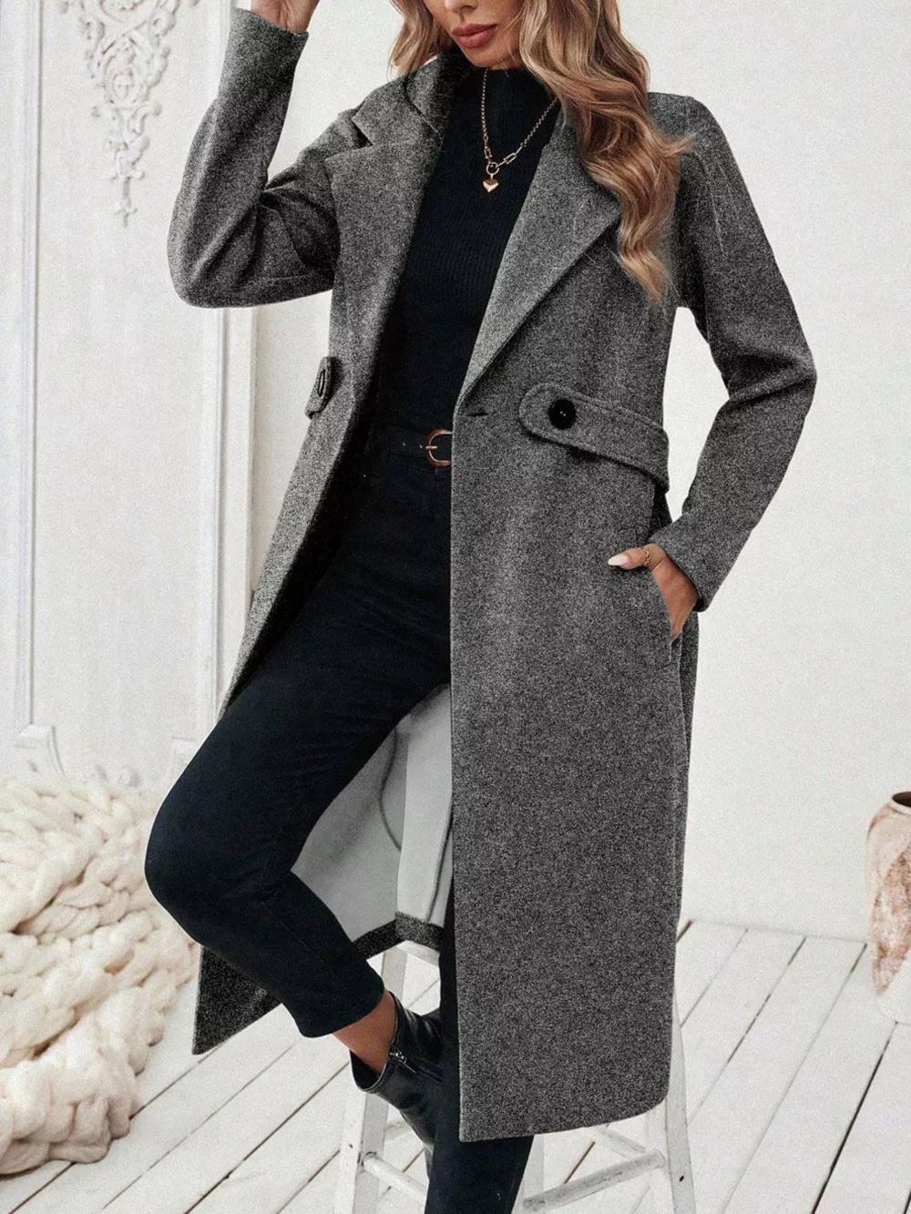 Lapel Collar Longline Coat, image 12