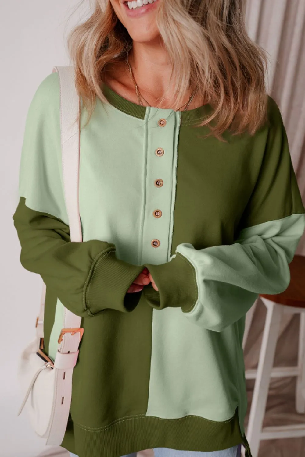 Color Block Half Button Long Sleeve Sweatshirt, image 12