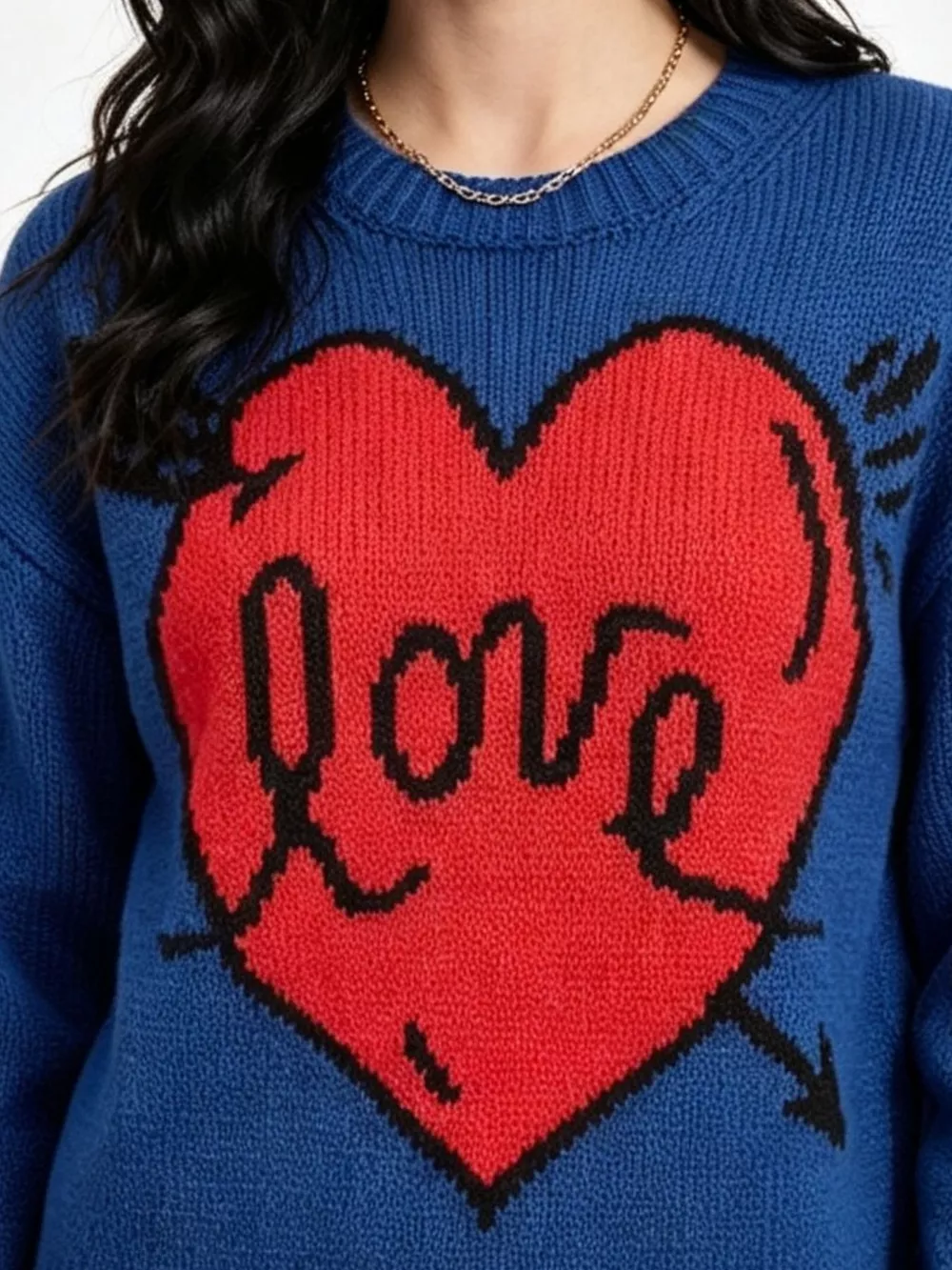 Heart Round Neck Ribbed Sweater, image 8