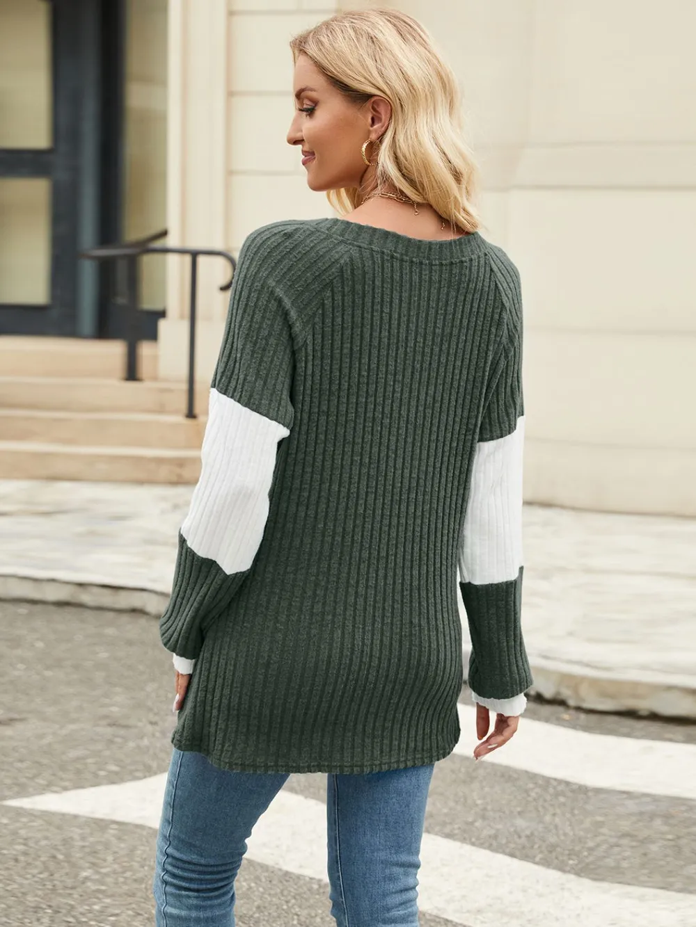 Color Block V-Neck Long Sleeve T-Shirt, image 23