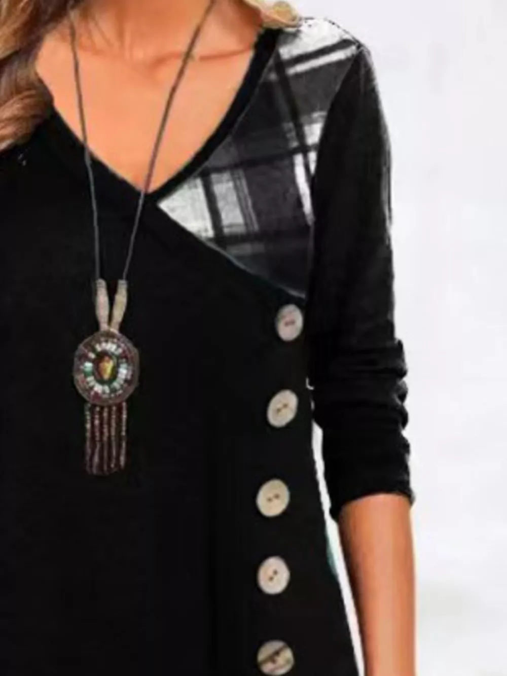 Full Size Asymmetrical Plaid Patchwork Long Sleeve Dress Plus Size, image 4