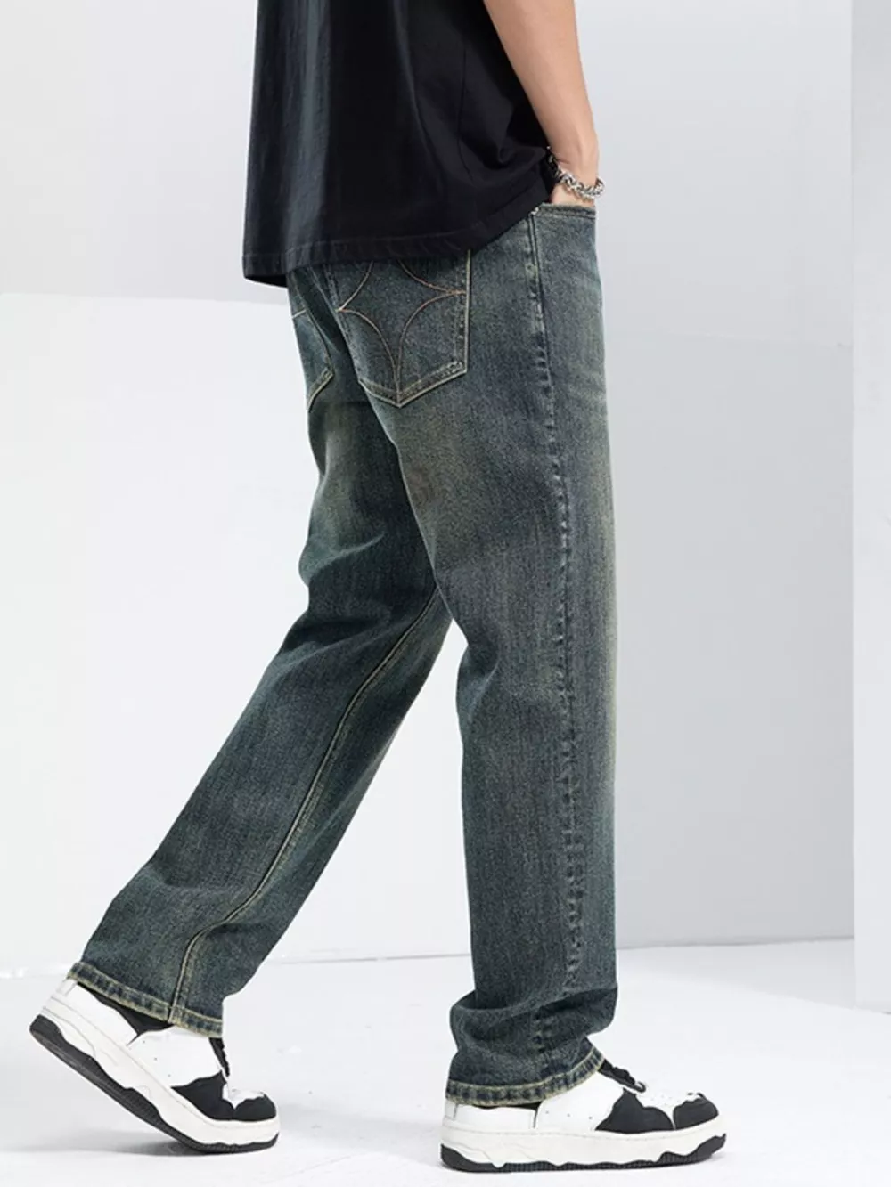 Men's Washed Wide Leg Jeans, image 4