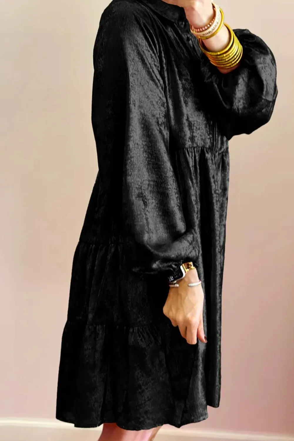 Metallic Sheen Long Sleeve Mini Dress, image 2