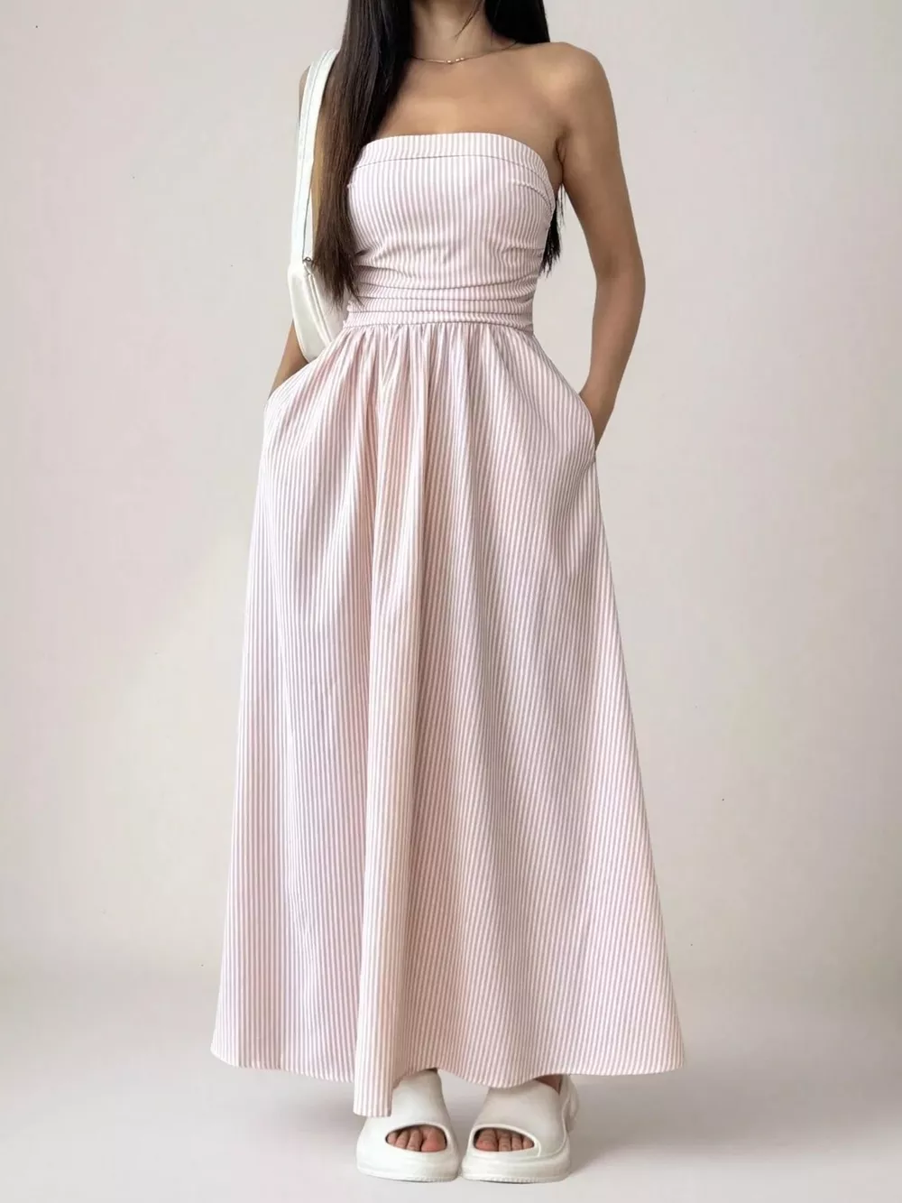 Striped Strapless Casual Maxi Dress, image 4