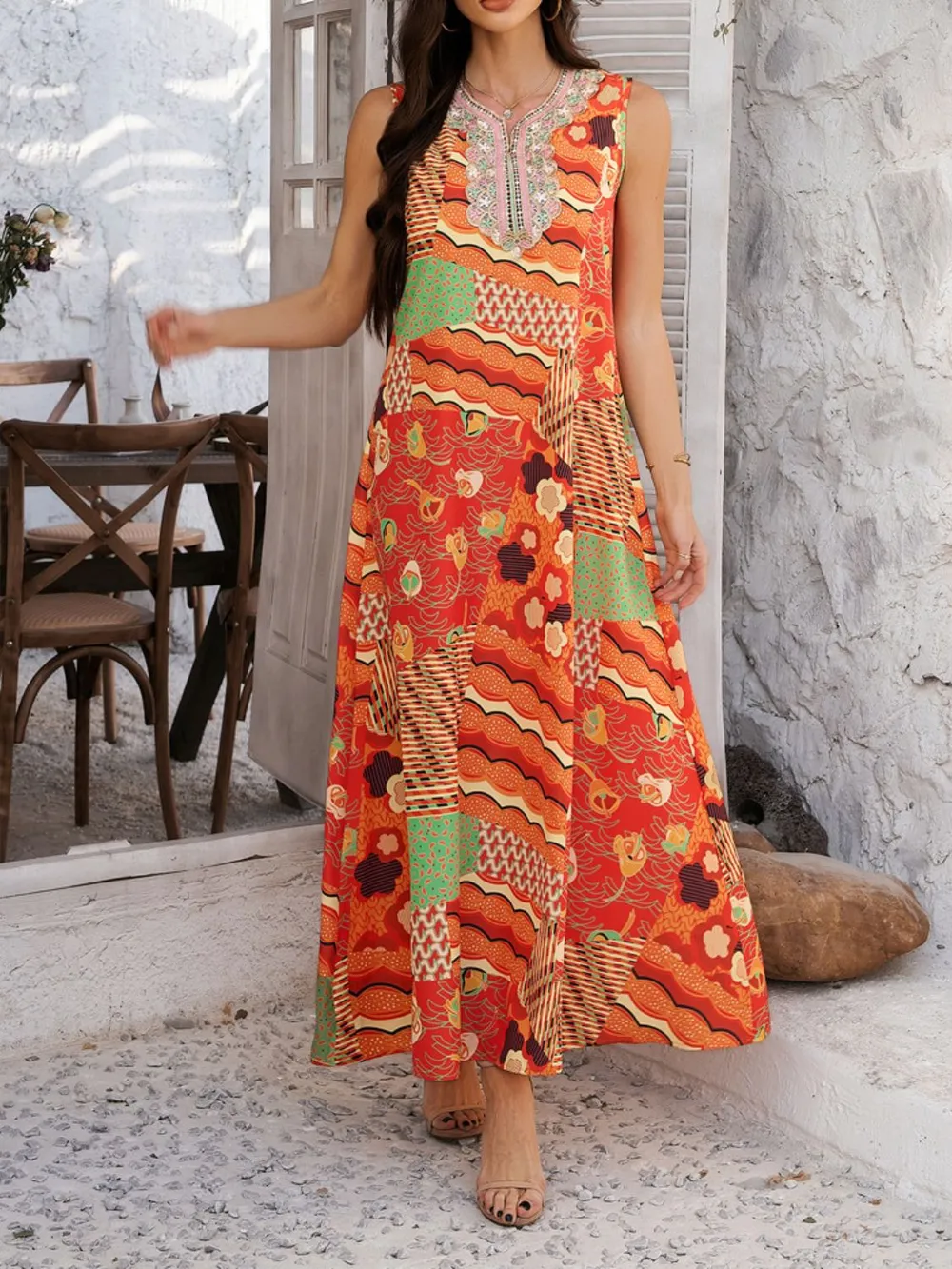 Printed Sleeveless Maxi Dress, image 5