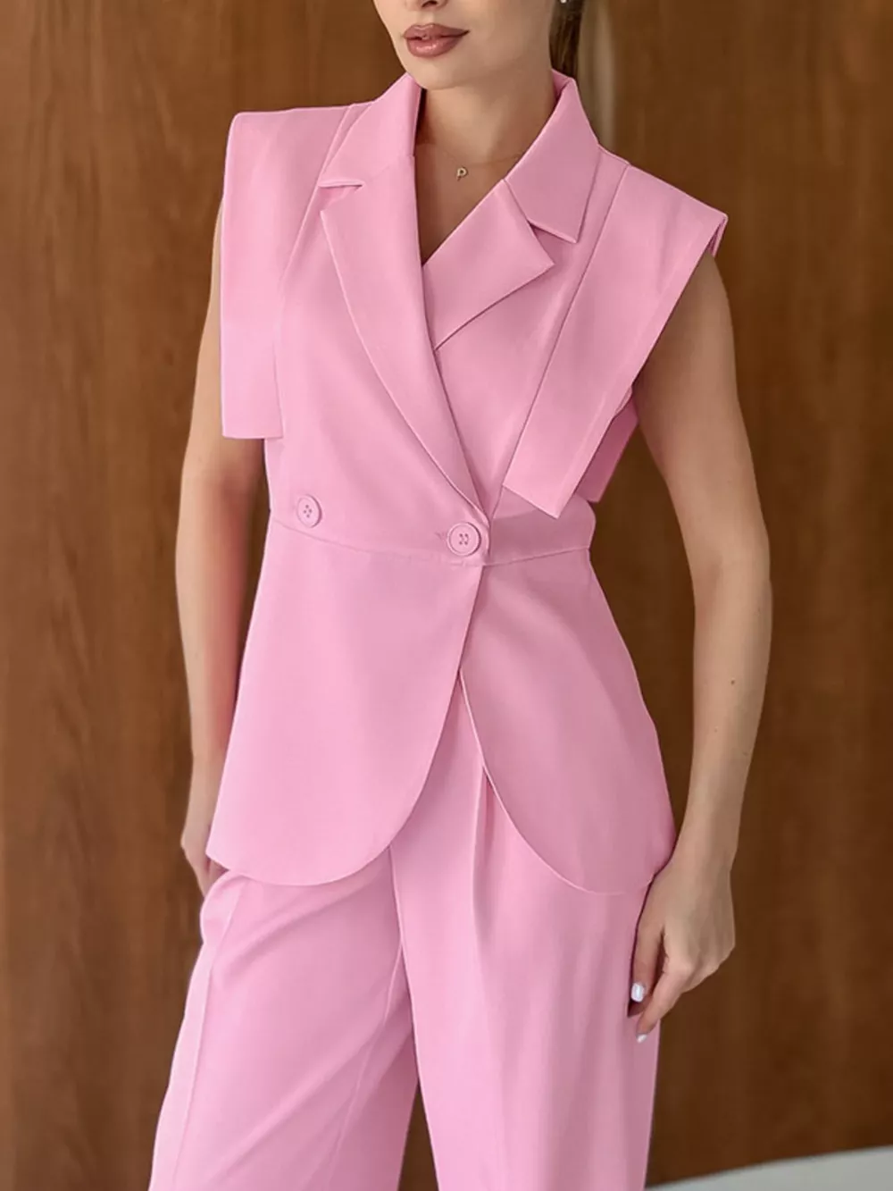Sleeveless Blazer and Wide-Leg Pants Two-Piece Set, image 2