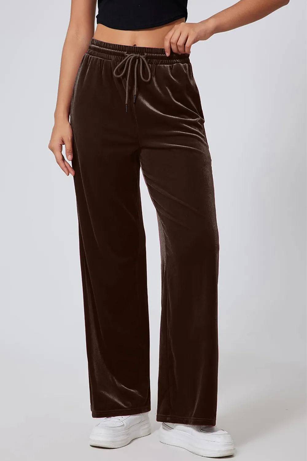 Drawstring Elastic Waist Straight Leg Pants, image 11