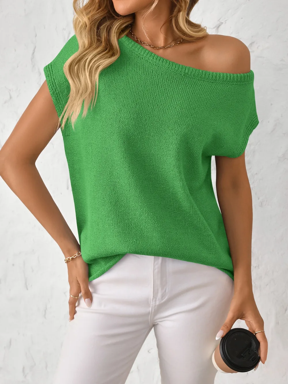 Boat Neck Short Sleeve Knit Top, image 3