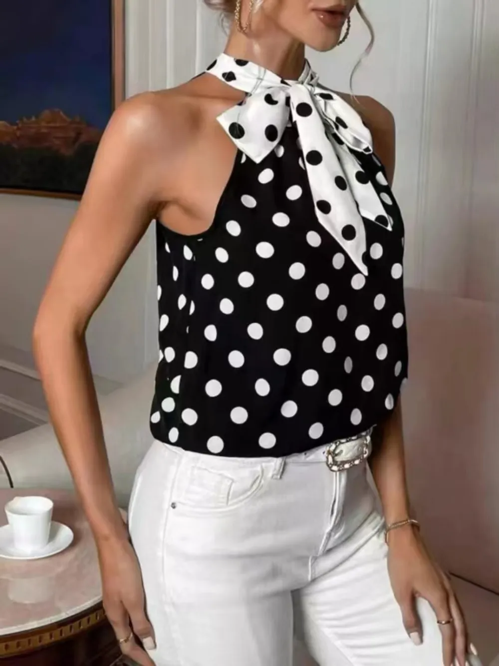 Polka Dot Tie Front Cami, image 2