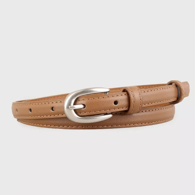 Leather Skinny Belt with Silver Buckle, image 5