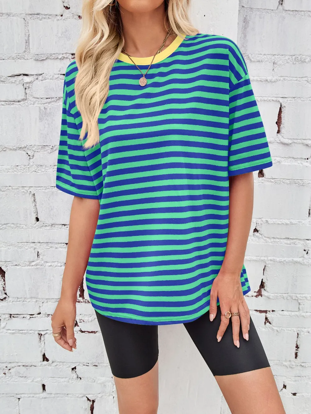 Contrast Striped Round Neck T-Shirt, image 7