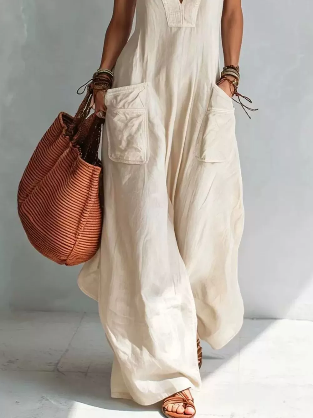 Full Size V-Neck Sleeveless Wide-Leg Jumpsuit Plus Size, image 5