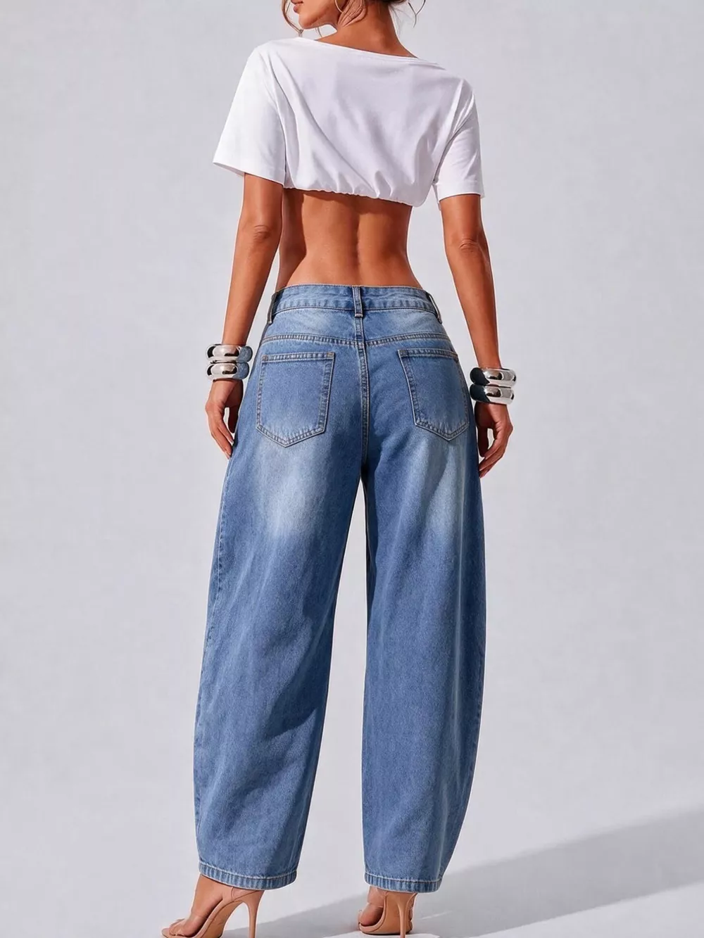 Decorative Button Wide Leg Jeans, image 25