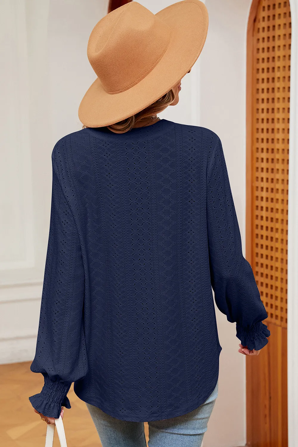 Eyelet Notched Long Sleeve T-Shirt, image 10