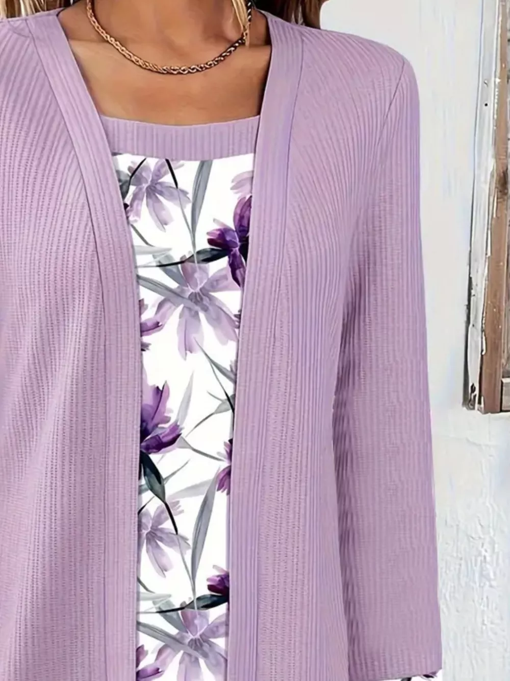 Floral Print Casual Fake Two Piece Top, image 7