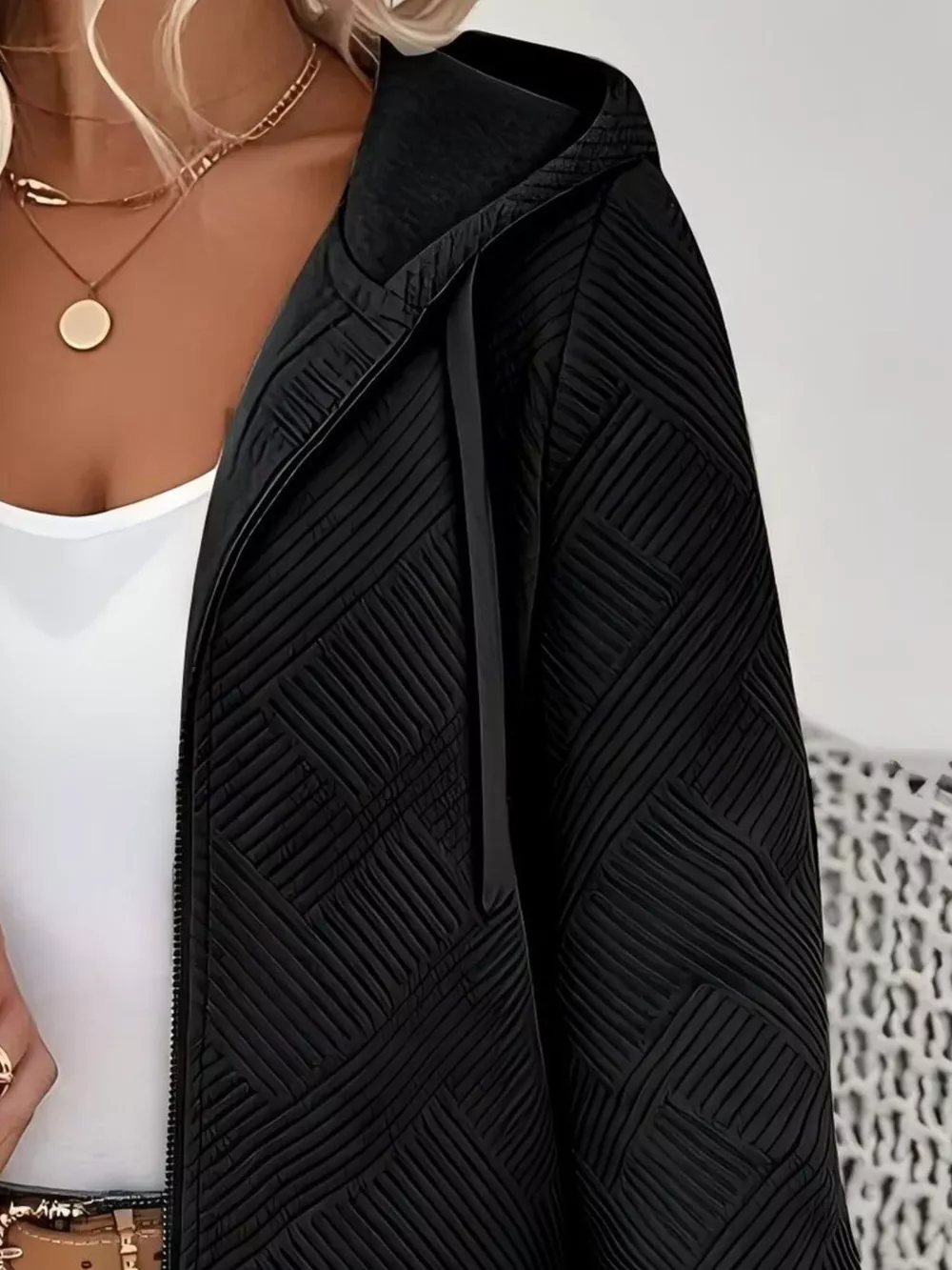 Textured Zip-Up Hooded Jacket, image 2