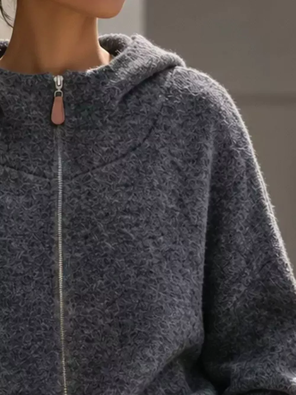 Contrast Denim Pockets Hooded Cardigan, image 3