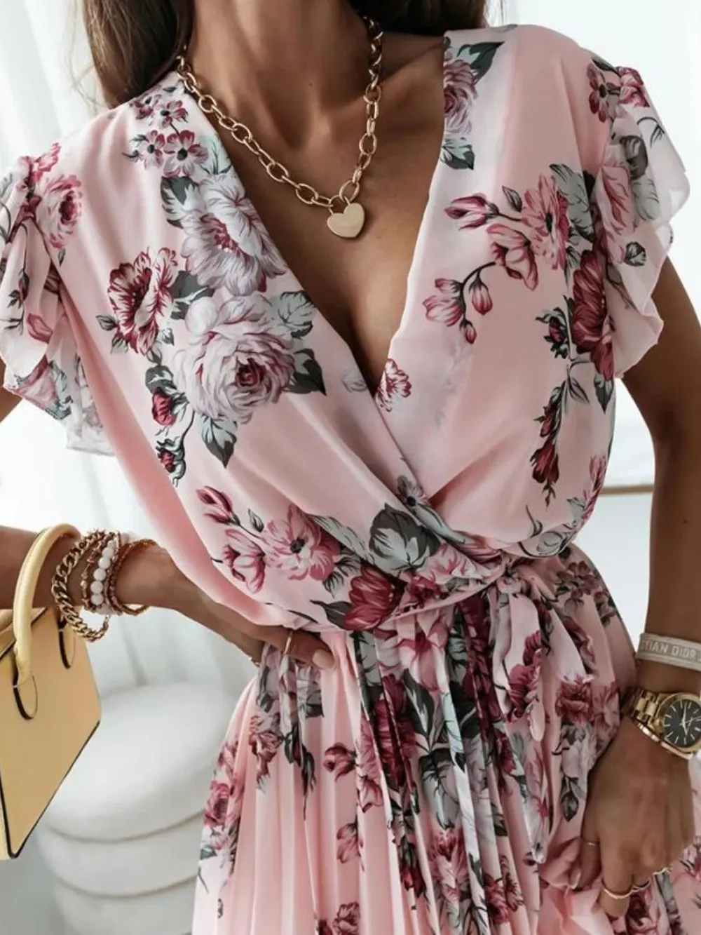 Floral Surplice Ruffled Cap Sleeve Dress, image 7