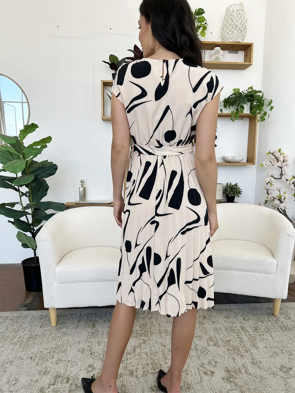 Tied Pleated Printed Cap Sleeve Dress, image 8