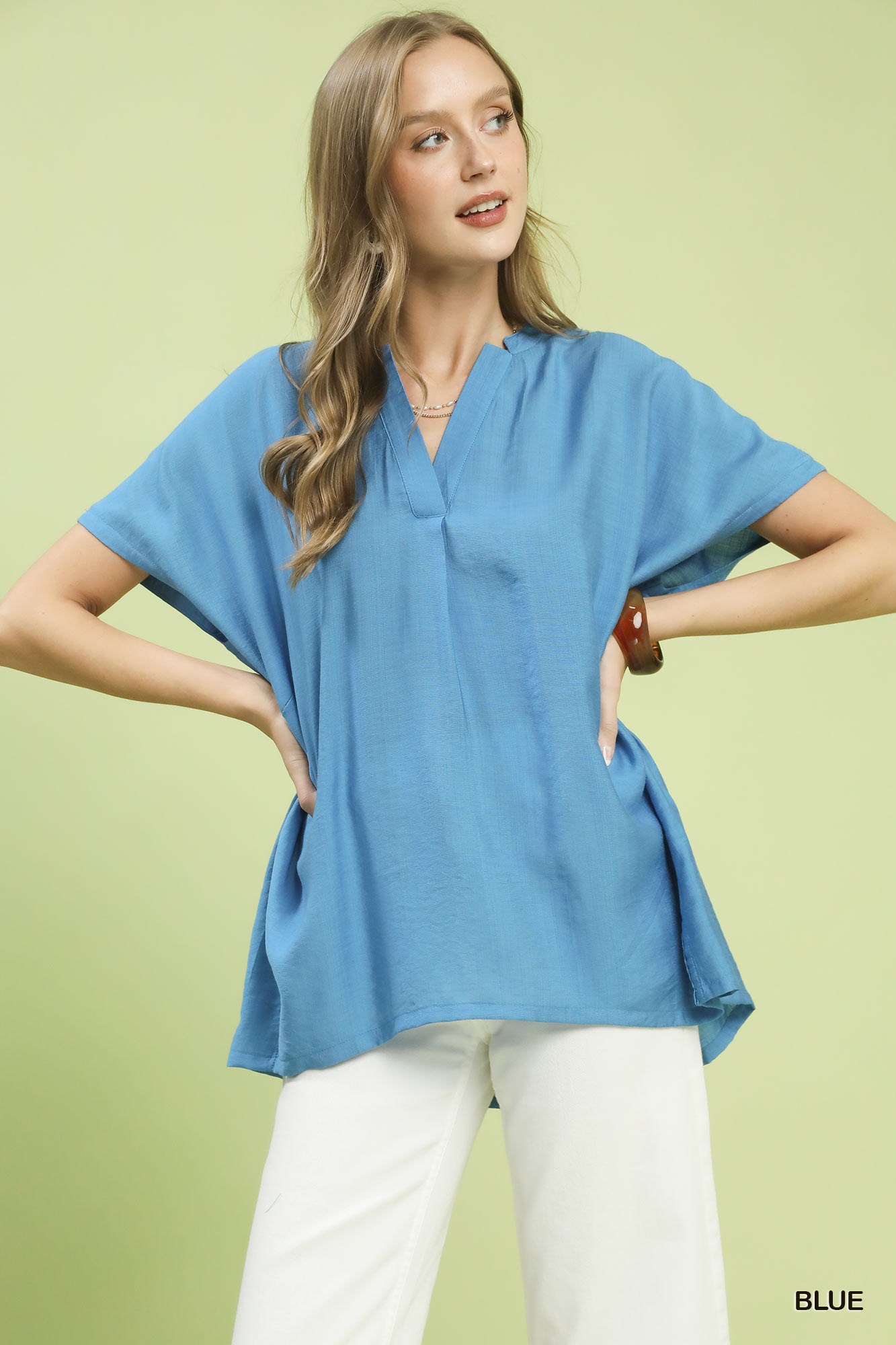 Flowy V-Neck Short Sleeve Blouse