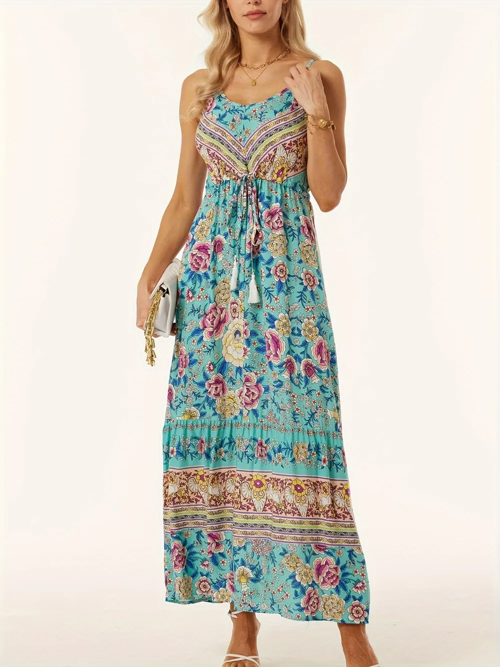 Printed Scoop Neck Midi Cami Dress, image 4