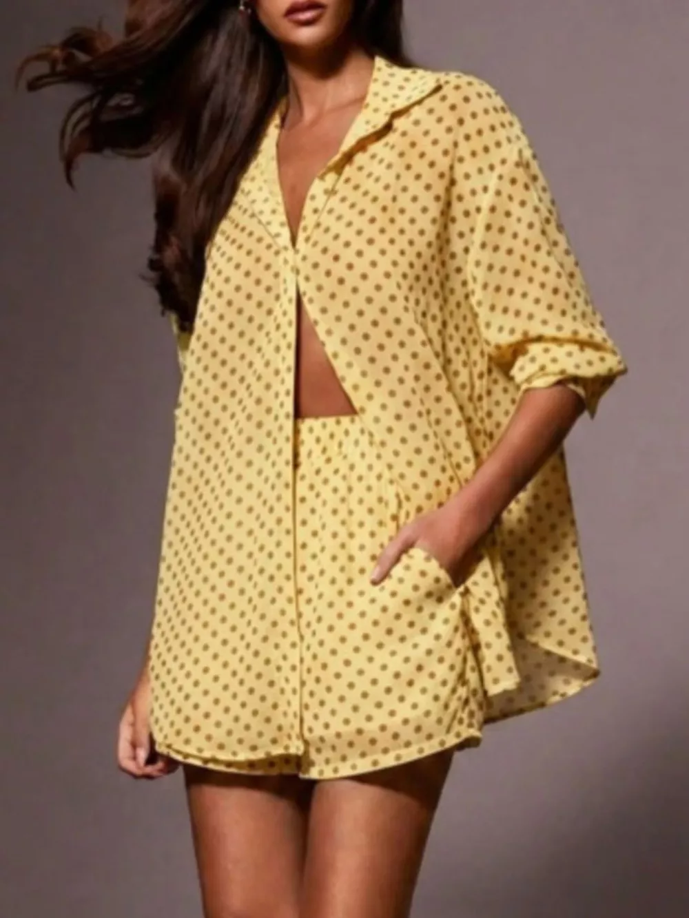 Polka Dot Button Up Shirt and Shorts Set, image 19