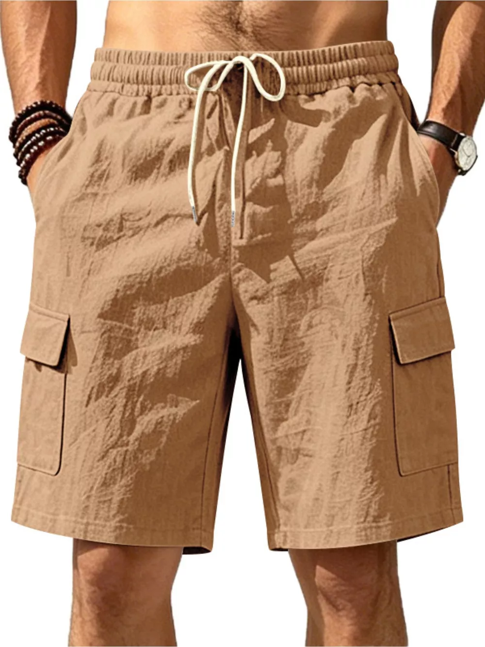Men's Plus Size Casual Cargo Shorts with Drawstring Waist, image 2
