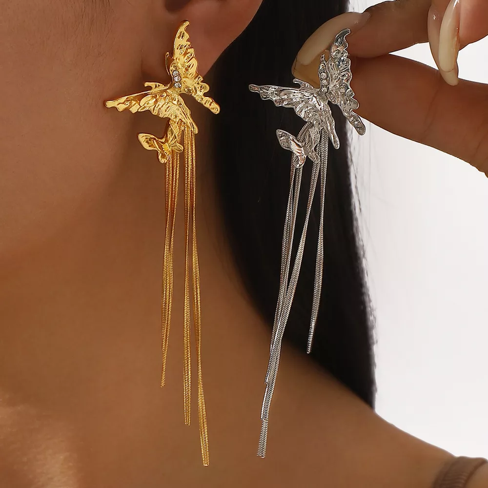 Butterfly Fringe Dangle Earrings, image 2