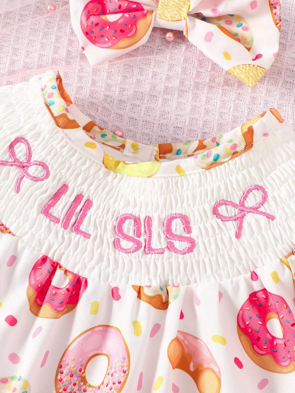 Children's Printed Smocked One-Piece with Headband, image 8