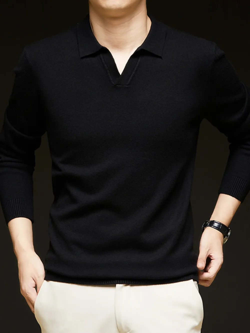 Men's Full Size Collared Neck Long Sleeve Polo Plus Size, image 12