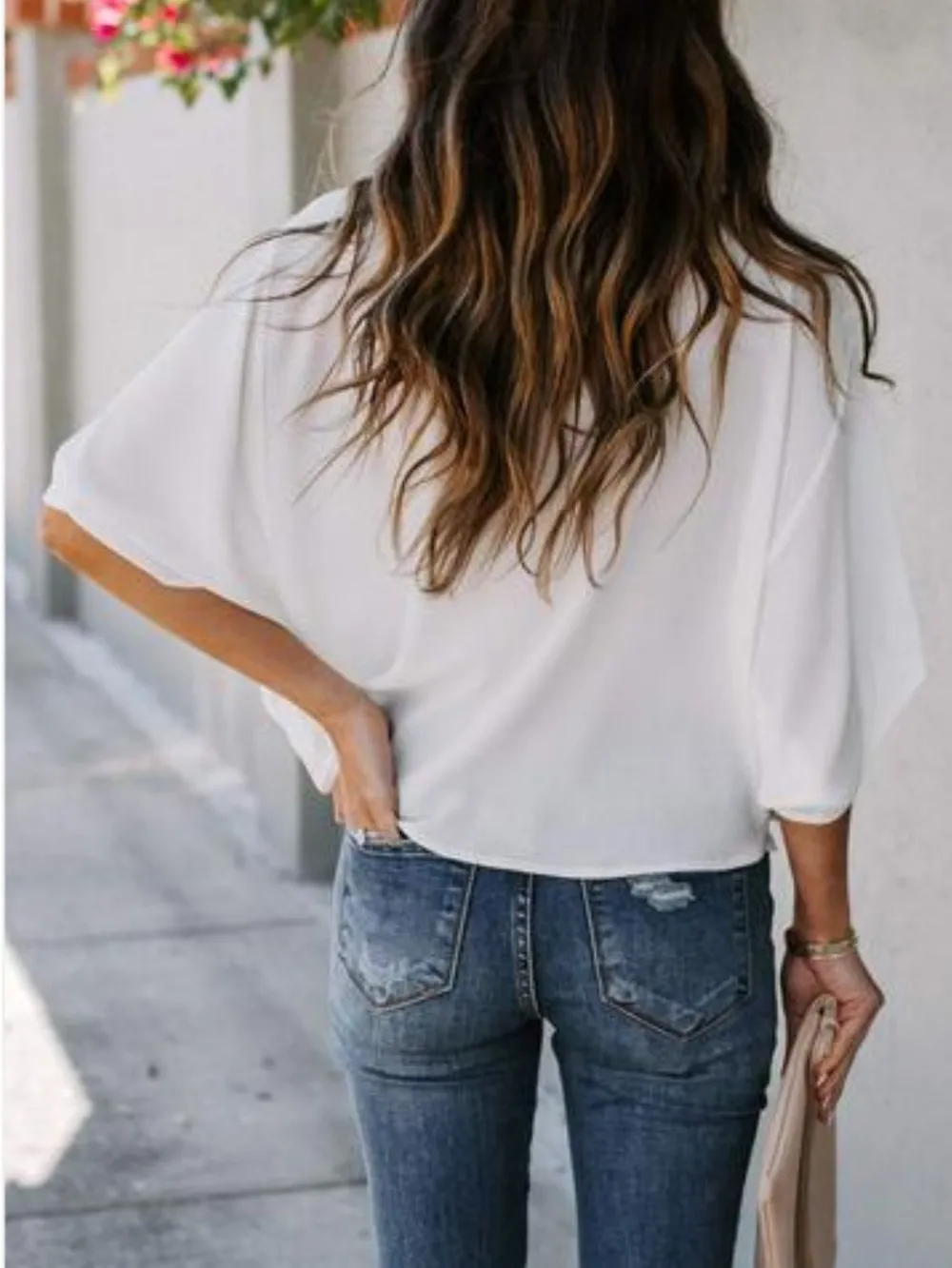 Full Size Ruched Three-Quarter Sleeve Blouse Plus Size, image 4