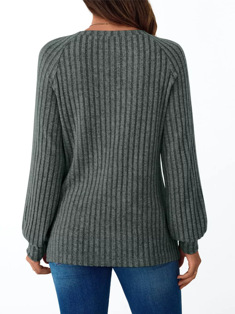 Ribbed Knit Decor Button Long Sleeve T-Shirt, image 7