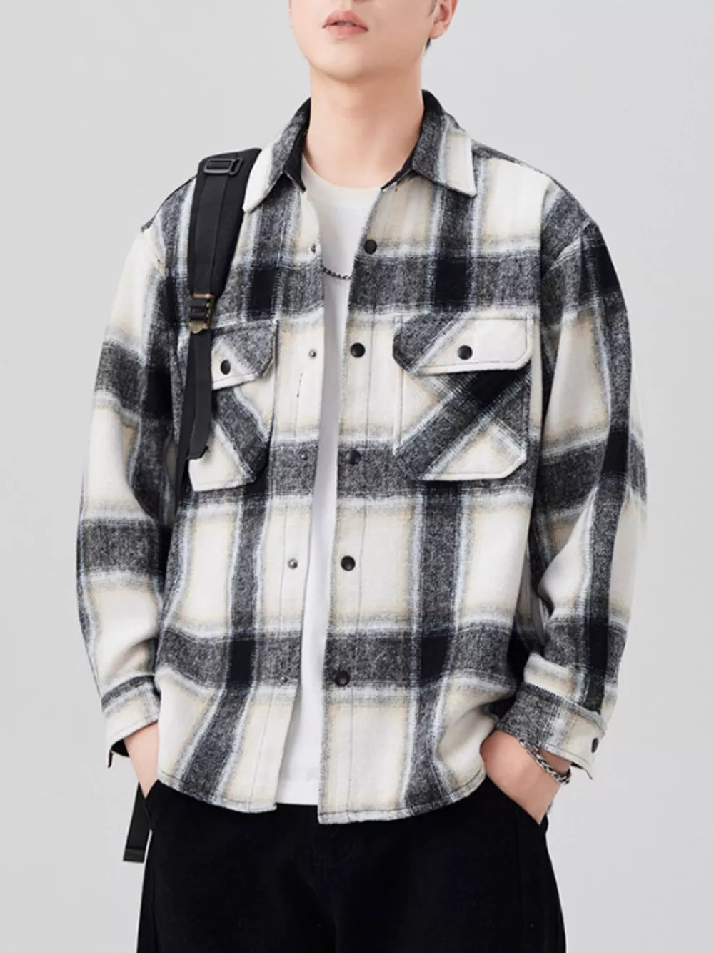 Men's Plaid Button Up Long Sleeve Shirt, image 5
