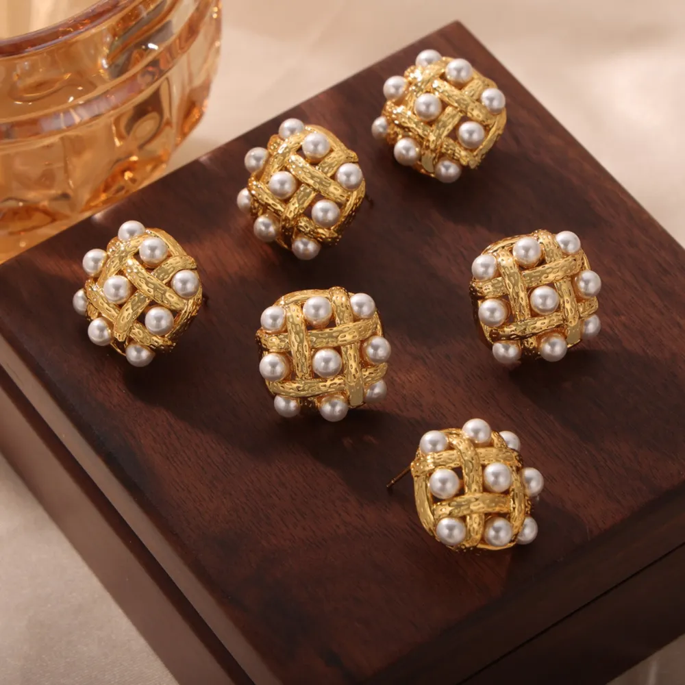 Copper Shell Pearl Stud Earrings, image 6