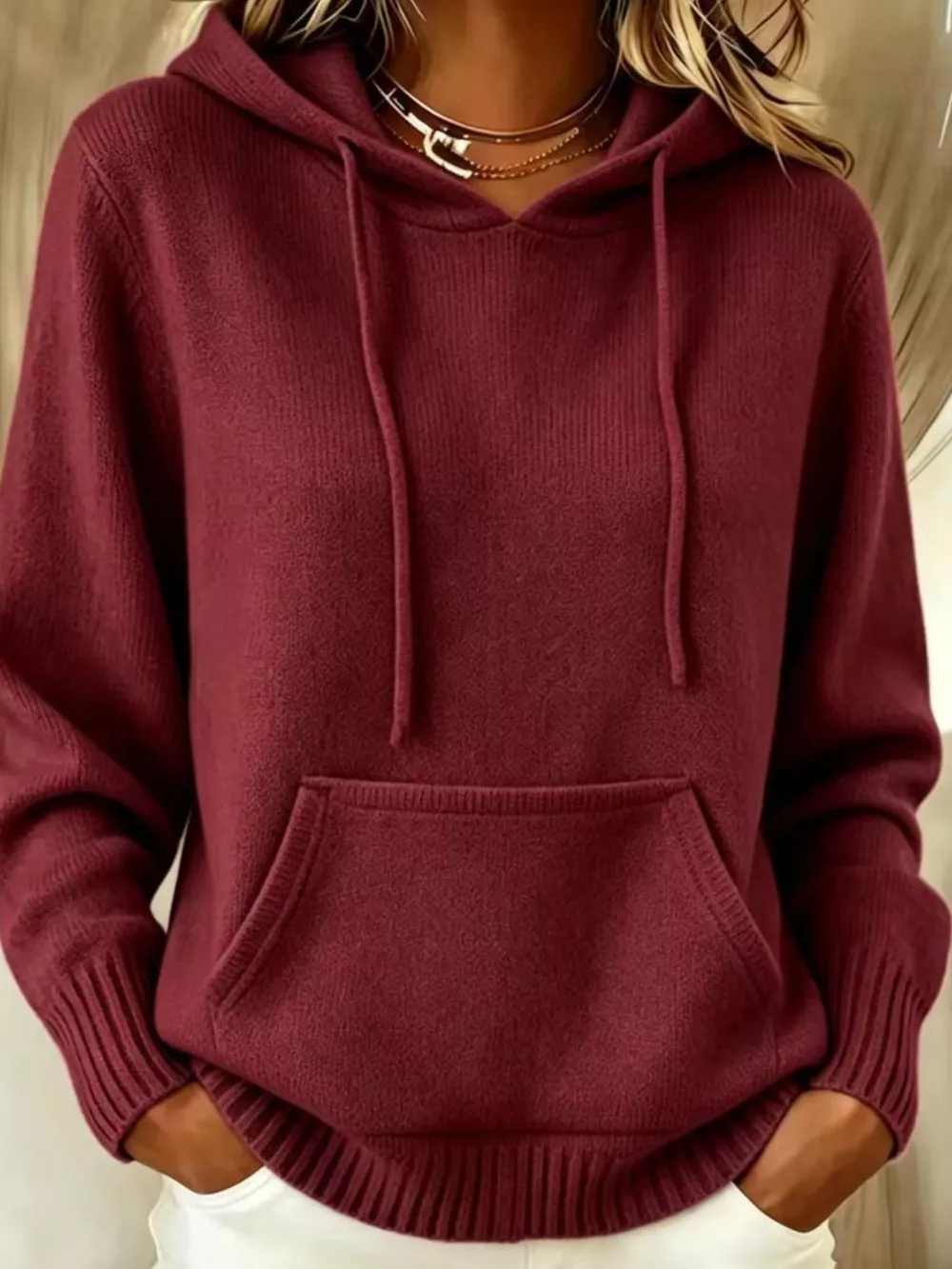 Full Size Drawstring Kangaroo Pocket Hooded Sweater Plus Size, image 25