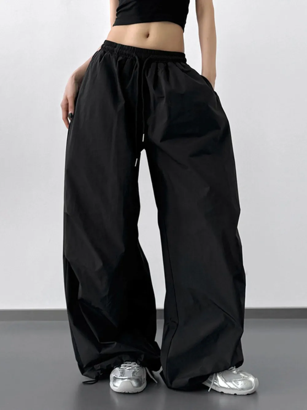 Letter Back Wide Leg Drawstring Pants, image 3