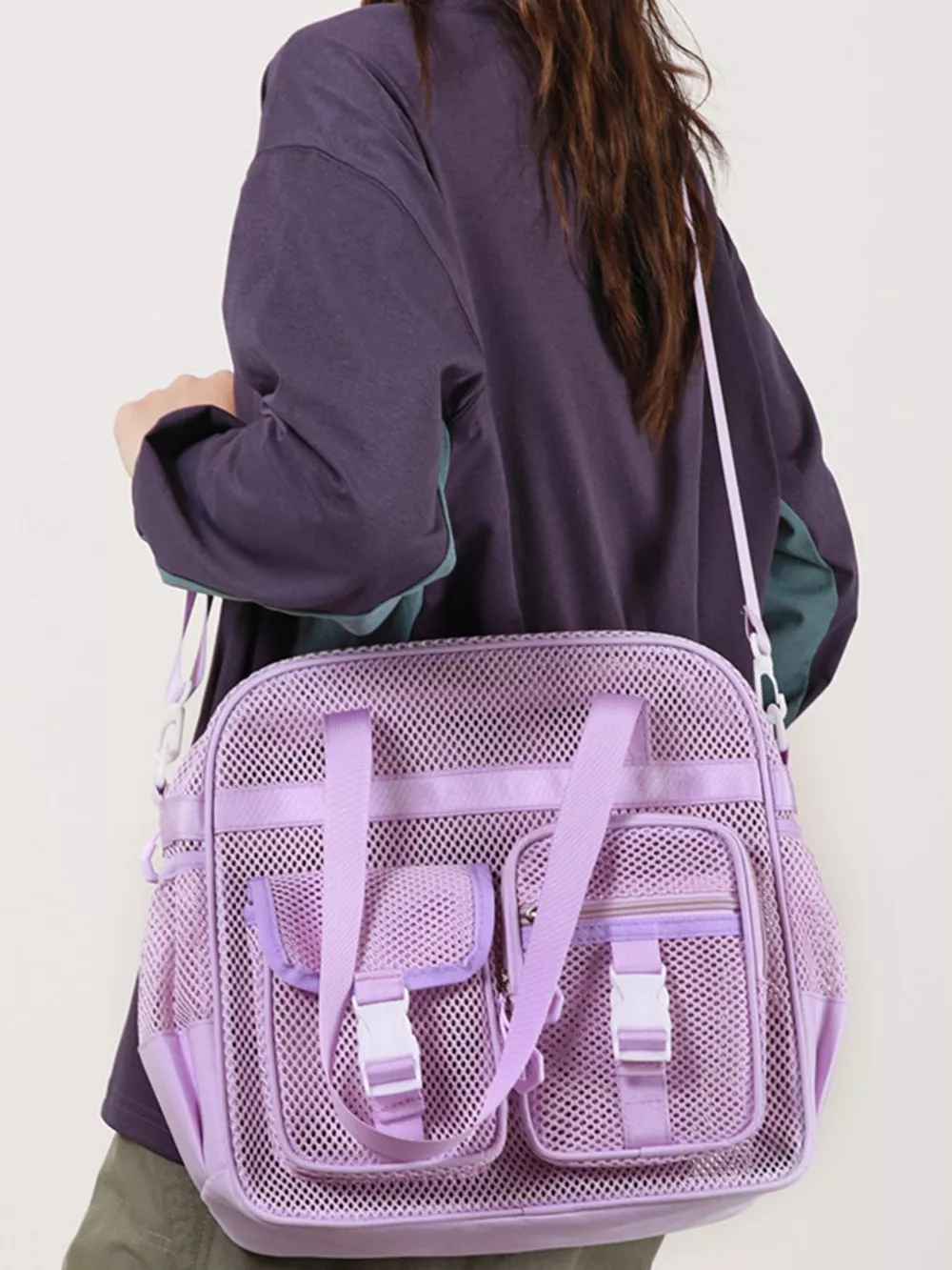 Nylon Crossbody Bag with Buckle Details, image 2