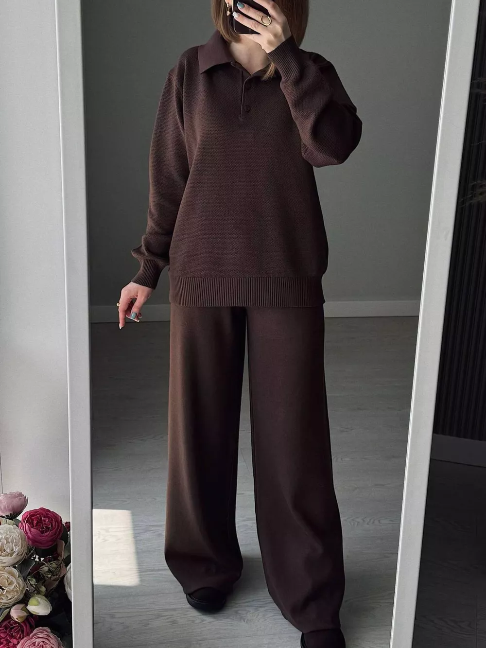 Polo Collar Top and Pants or Skirt Knit Set, image 10