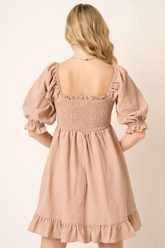 Smocked Ruffled Hem Half Sleeve Mini Dress, image 2