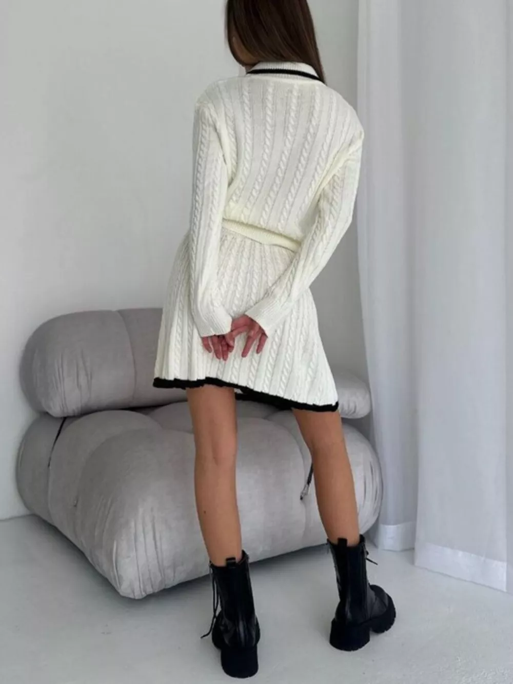 Cable Knit Long Sleeve Top and Skirt Sweater Set, image 6