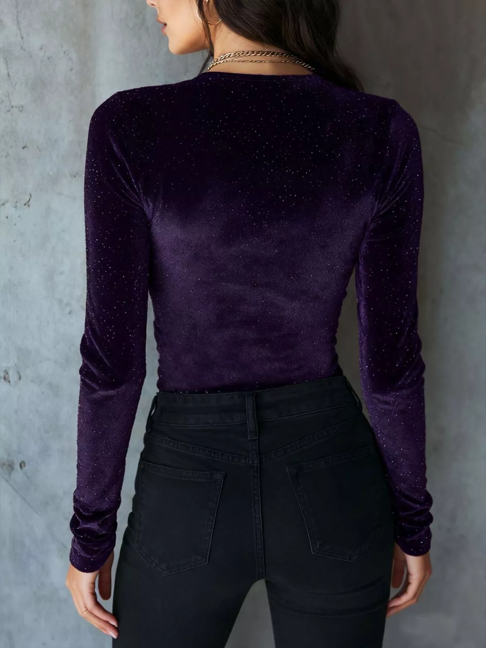 Velvet Ruched Long Sleeve T-Shirt, image 5