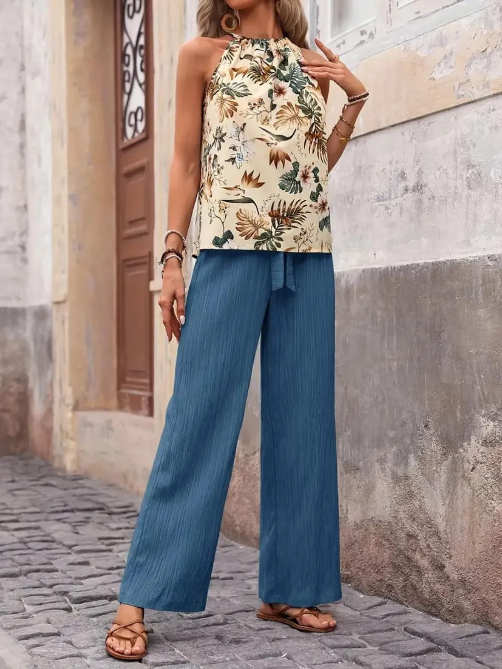 Printed Tank Top and Wide Leg Pants Set, image 10