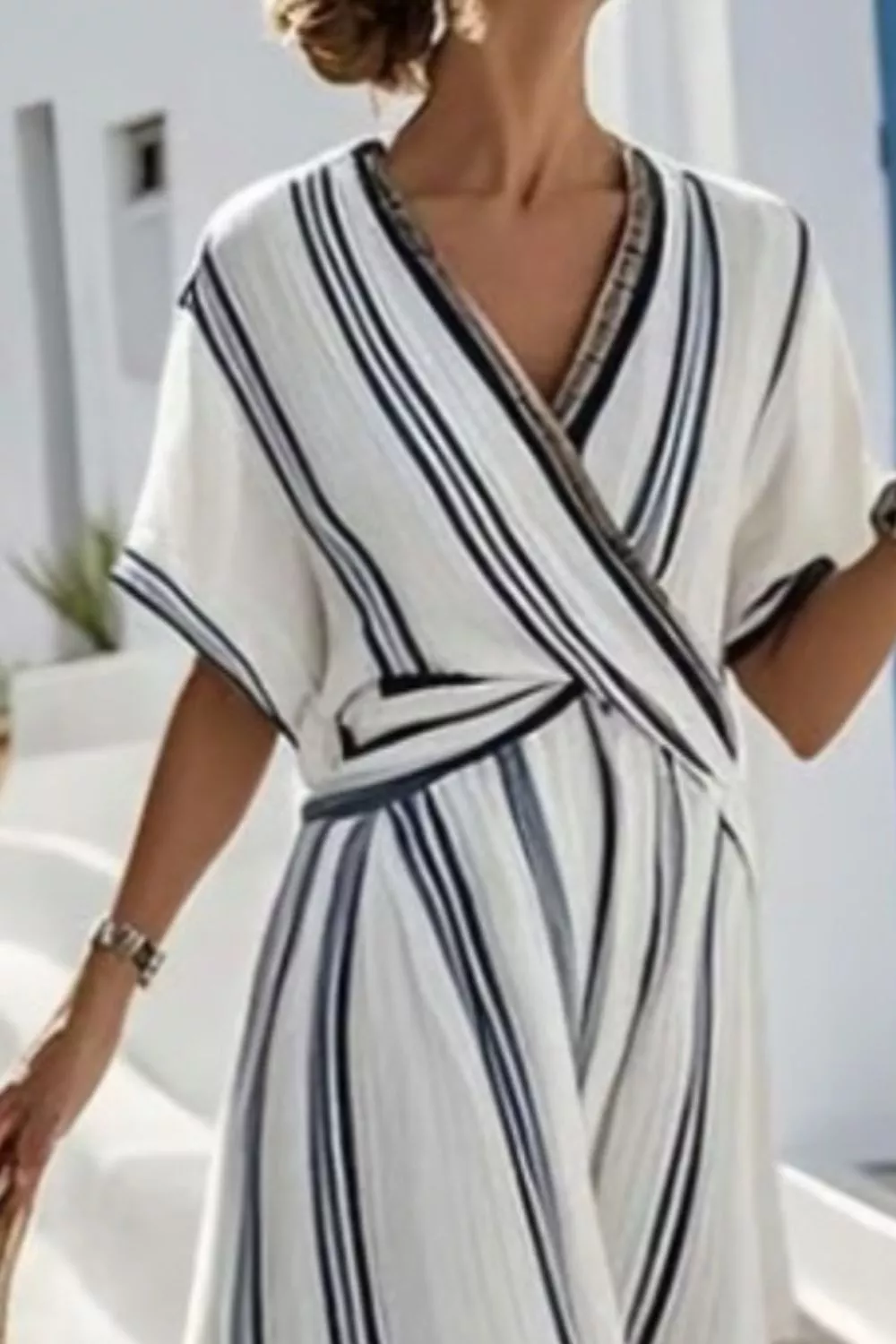 Striped Wrap Half Sleeve Maxi Dress, image 3