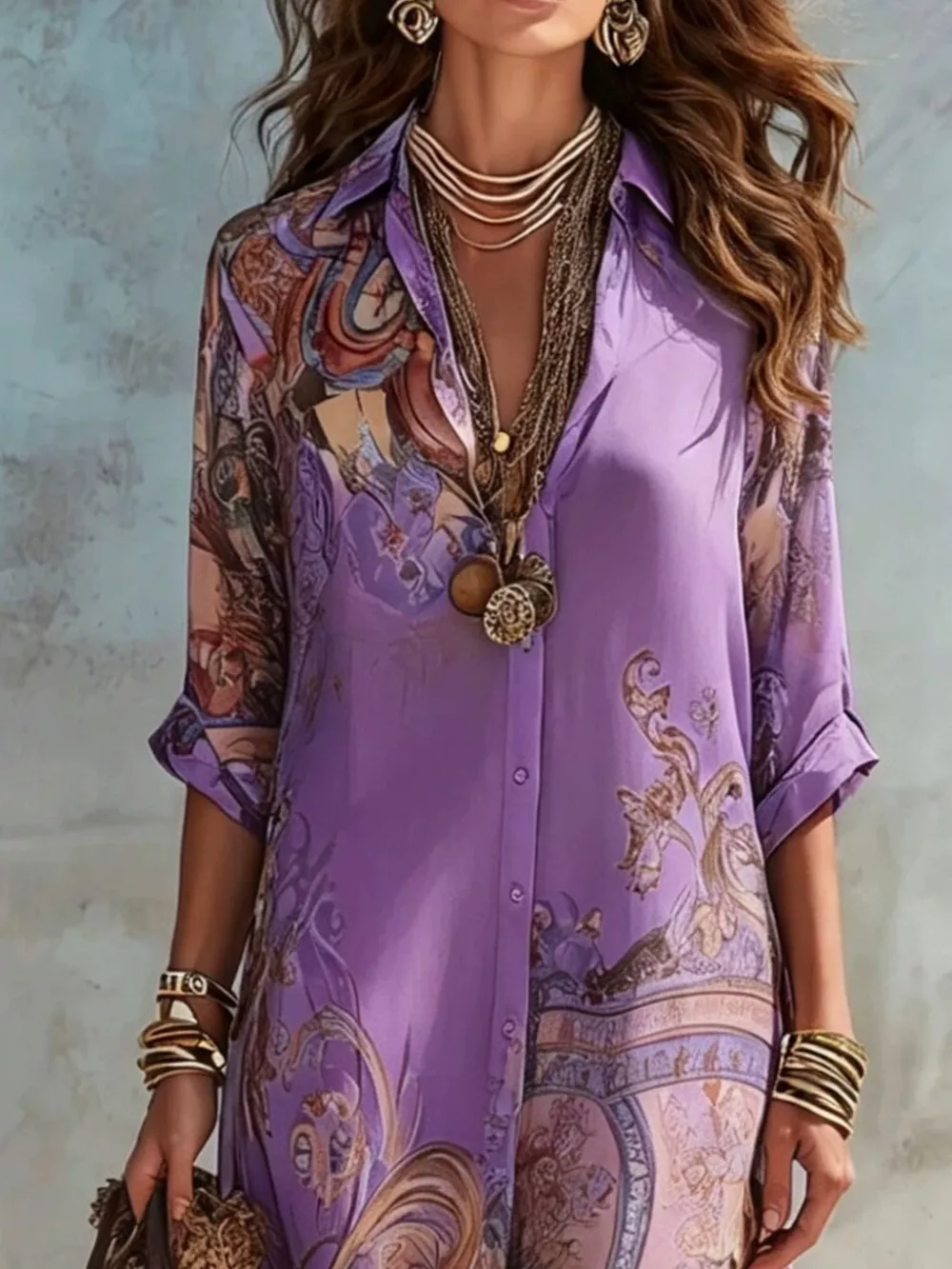 Full Size Printed Button-Down Maxi Shirt Dress Plus Size, image 11