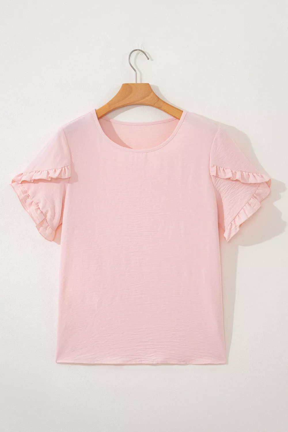 Solid Color Ruffle Trim Short Sleeve Blouse, image 7